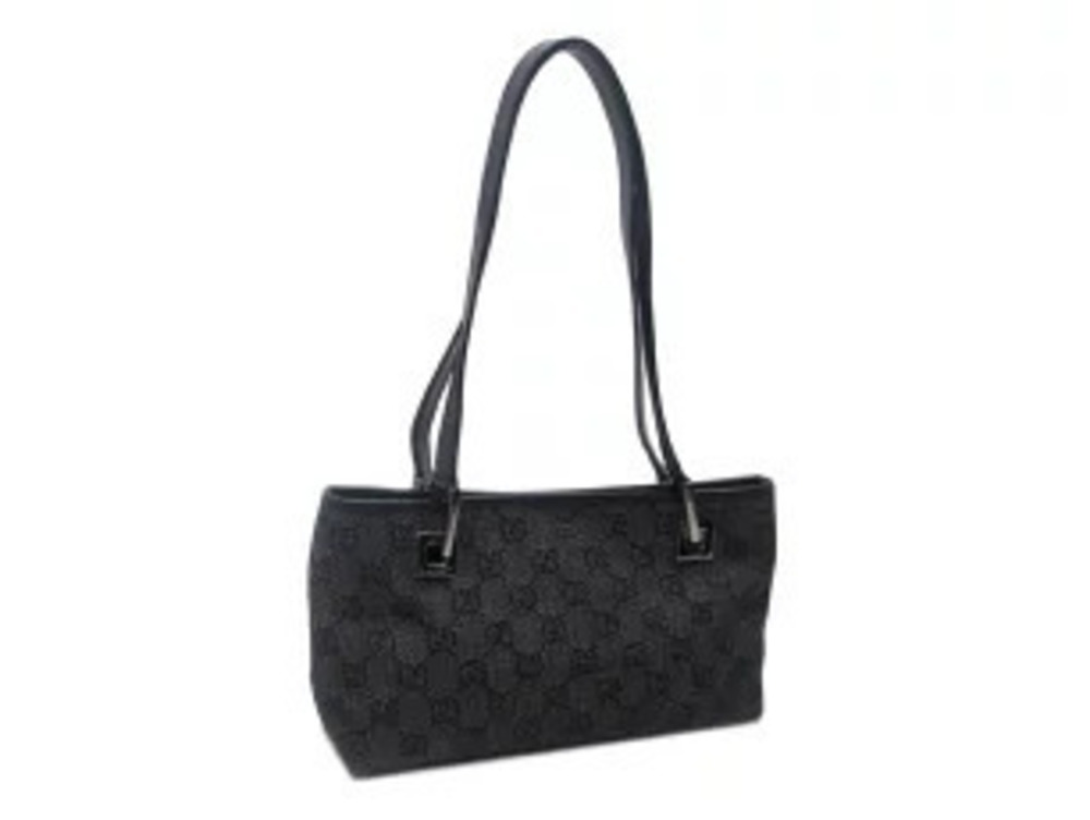 Gucci GG denim shoulder bag leather trim flat straps